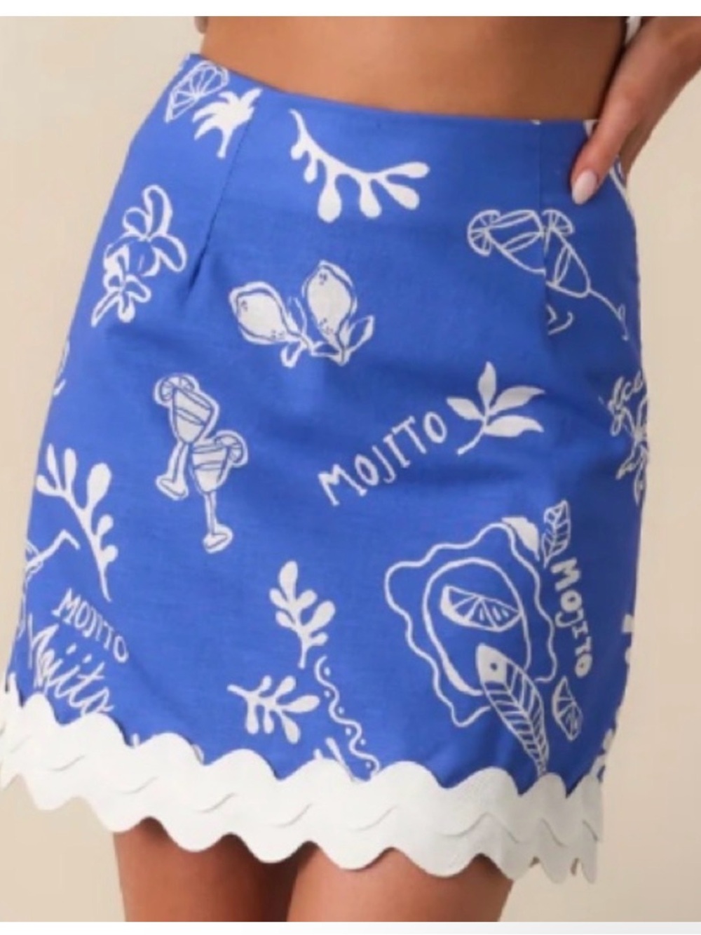 NWT Prosperina Blue Mojito Print Scalloped Hem Mini Skirt